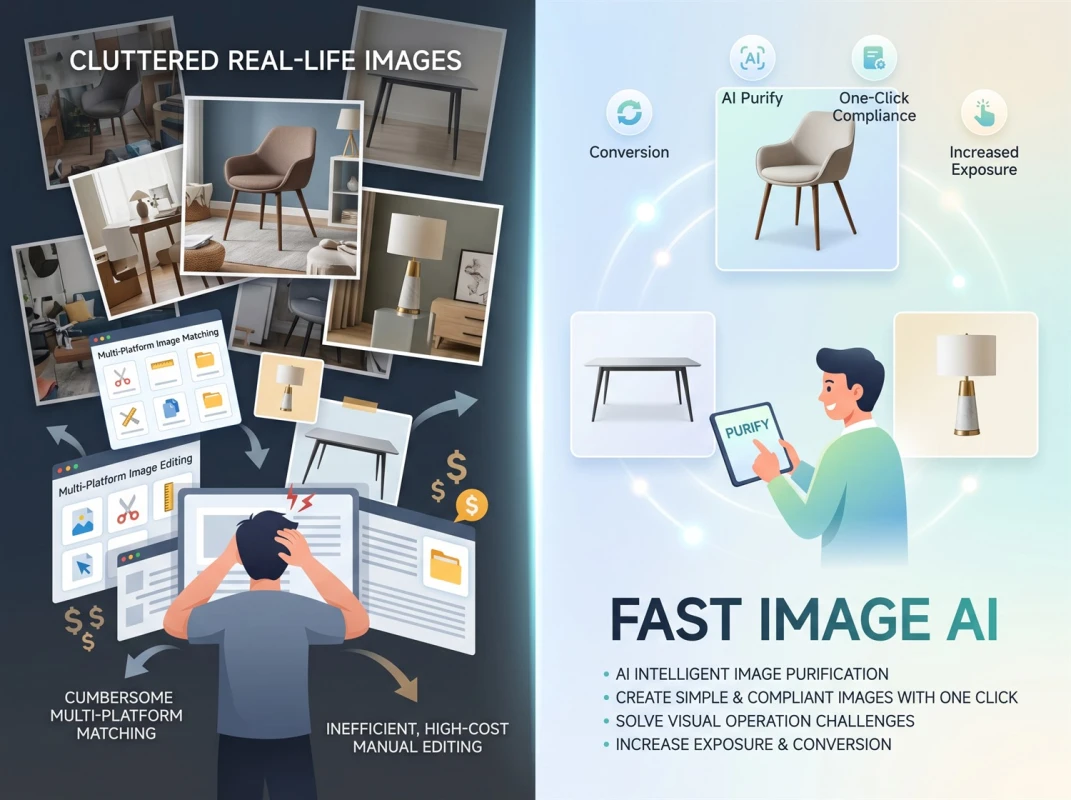家居好物画面冗杂 - Fast Image AI 一键净化打造简约电商主图
