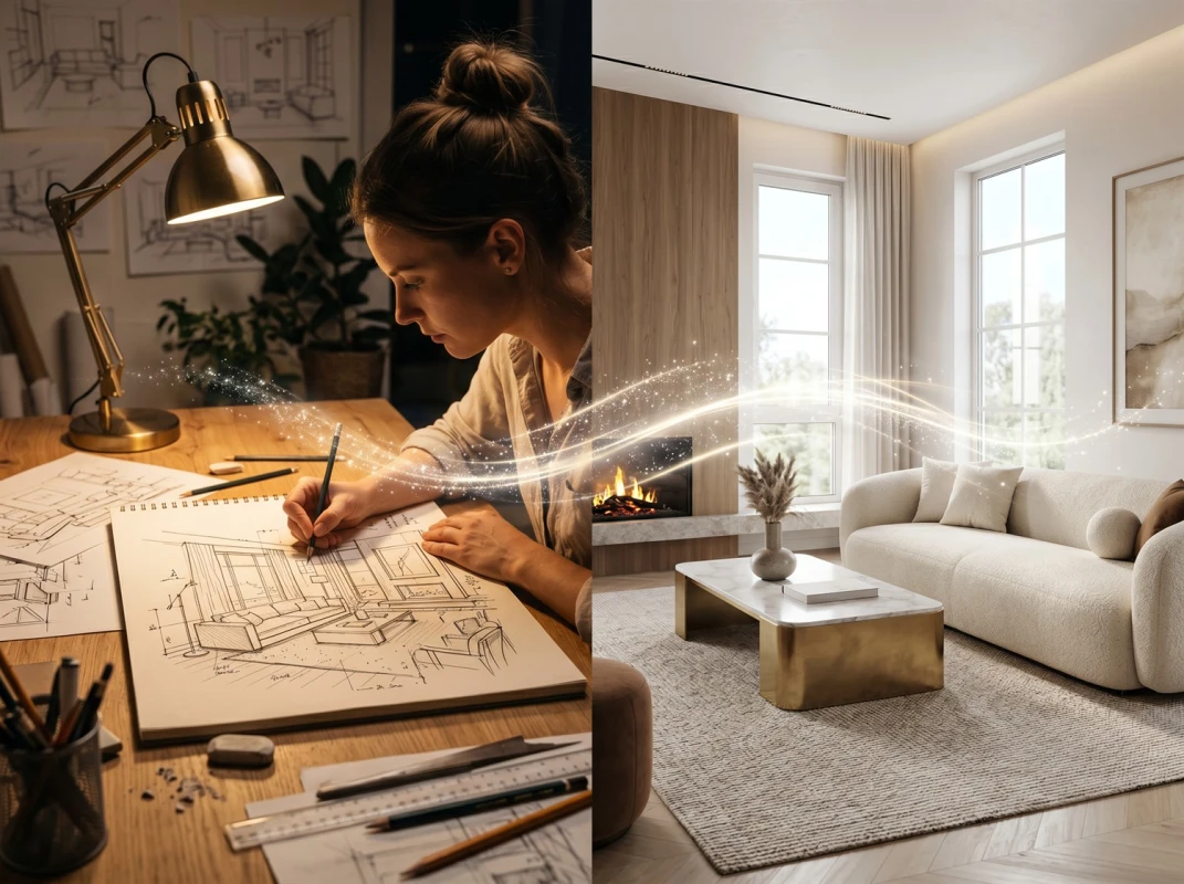 Handzeichnungen schnell gerendert - Fast Image AI fr Innenarchitektur-Renderings
